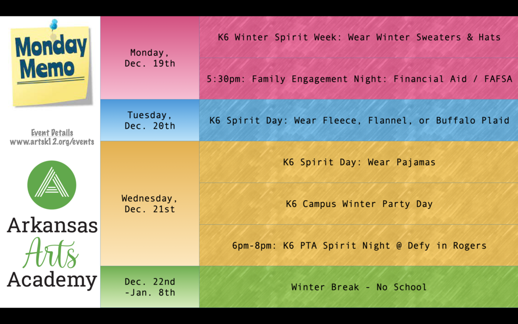 Dec. 19th Monday Memo